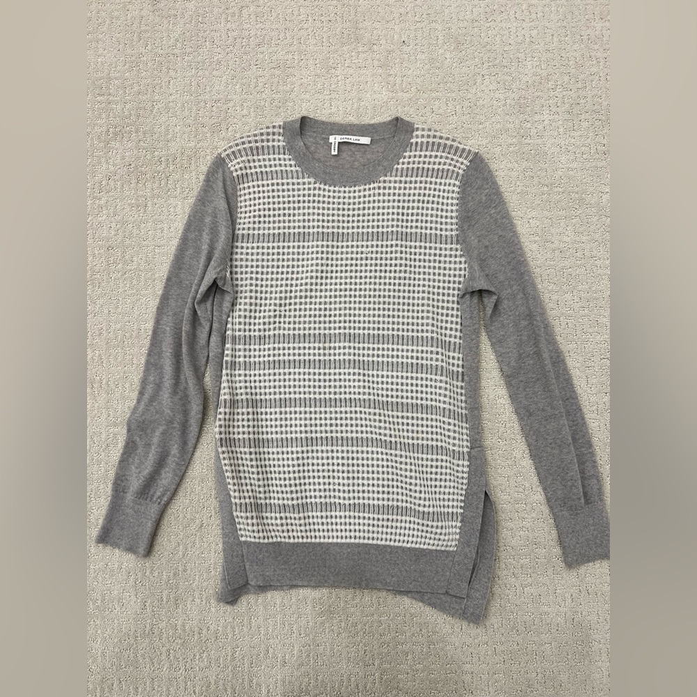 10 Crosby Derek Lam Grey White Knit Long Sleeve Sweater Shirt Top